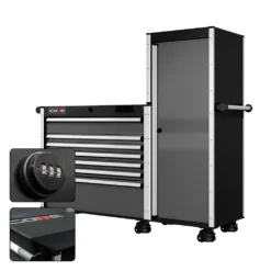 66 Series - 7 Drawers And Tall Locker - Silver Handles - Foot Casters -Proslat Store CR66 LKR 00026