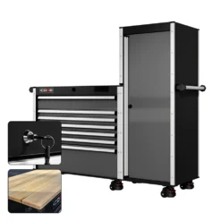 66 Series - 7 Drawers And Tall Locker - Silver Handles - Foot Casters -Proslat Store CR66 LKR 00037