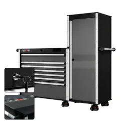 66 Series - 7 Drawers And Tall Locker - Silver Handles - Foot Casters -Proslat Store CR66 LKR 00038