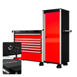 66 Series - 7 Drawers And Tall Locker - Silver Handles - Foot Casters -Proslat Store CR66 LKR 00182