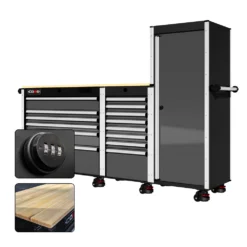 88 Series - 13 Drawers With Tall Locker - Silver Handles - Foot Casters -Proslat Store CR88 TSL 00025