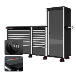 88 Series - 13 Drawers With Tall Locker - Silver Handles - Foot Casters -Proslat Store CR88 TSL 00026