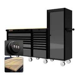 88 Series - 13 Drawers With Tall Locker - Black Handles - Traditional Casters -Proslat Store CR88 TSL 00034