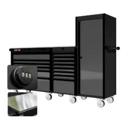 88 Series - 13 Drawers With Tall Locker - Black Handles - Traditional Casters -Proslat Store CR88 TSL 00036