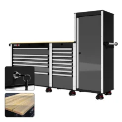 88 Series - 13 Drawers With Tall Locker - Silver Handles - Foot Casters -Proslat Store CR88 TSL 00037