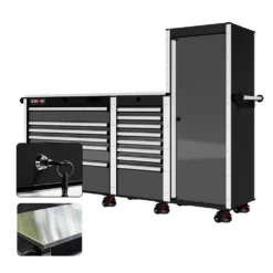 88 Series - 13 Drawers With Tall Locker - Silver Handles - Foot Casters -Proslat Store CR88 TSL 00039