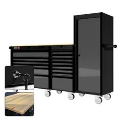88 Series - 13 Drawers With Tall Locker - Black Handles - Traditional Casters -Proslat Store CR88 TSL 00046
