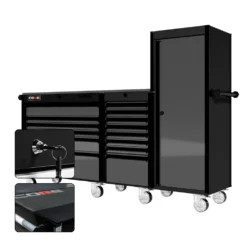 88 Series - 13 Drawers With Tall Locker - Black Handles - Traditional Casters -Proslat Store CR88 TSL 00047