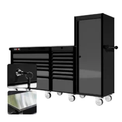 88 Series - 13 Drawers With Tall Locker - Black Handles - Traditional Casters -Proslat Store CR88 TSL 00048