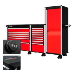 88 Series - 13 Drawers With Tall Locker - Silver Handles - Foot Casters -Proslat Store CR88 TSL 00170