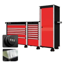 88 Series - 13 Drawers With Tall Locker - Silver Handles - Foot Casters -Proslat Store CR88 TSL 00171