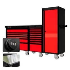 88 Series - 13 Drawers With Tall Locker - Black Handles - Traditional Casters -Proslat Store CR88 TSL 00180