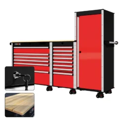 88 Series - 13 Drawers With Tall Locker - Silver Handles - Foot Casters -Proslat Store CR88 TSL 00181