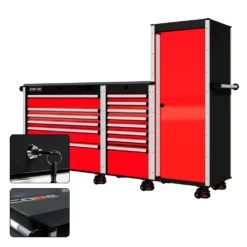 88 Series - 13 Drawers With Tall Locker - Silver Handles - Foot Casters -Proslat Store CR88 TSL 00182