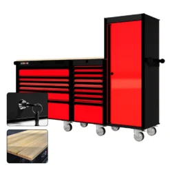 88 Series - 13 Drawers With Tall Locker - Black Handles - Traditional Casters -Proslat Store CR88 TSL 00190