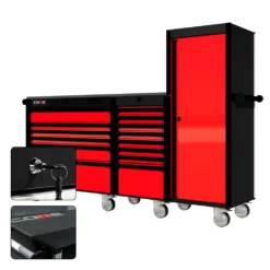 88 Series - 13 Drawers With Tall Locker - Black Handles - Traditional Casters -Proslat Store CR88 TSL 00191