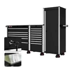 88 Series - 13 Drawers With Tall Locker - Silver Handles - Foot Casters -Proslat Store CR88 TSL 00231