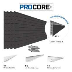 4 Ft. X 8 Ft. PROCORE+ Black Carbon Fiber PVC Slatwall – 4 Pack 128 Sq Ft -Proslat Store Consist 128 Procore EN