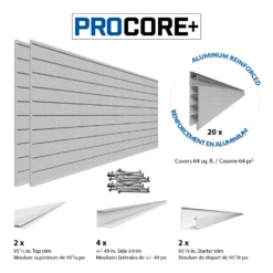 4 Ft. X 8 Ft. PROCORE+ Silver Gray Carbon Fiber PVC Slatwall – 2 Pack 64 Sq Ft -Proslat Store Consist 64 Procore silver Bi