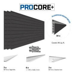 4 Ft. X 8 Ft. PROCORE+ Black Carbon Fiber PVC Slatwall – 3 Pack 96 Sq Ft -Proslat Store Consist 96 Procore EN