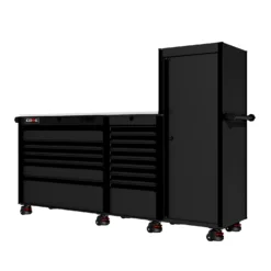 88 Series - 13 Drawers With Tall Locker - Black Handles - Foot Casters