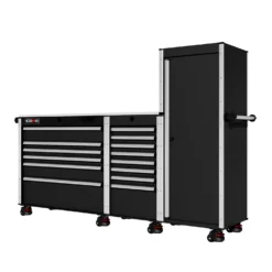 88 Series - 13 Drawers With Tall Locker - Silver Handles - Foot Casters