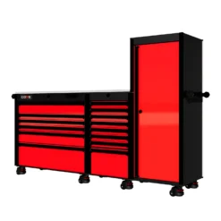 88 Series - 13 Drawers With Tall Locker - Black Handles - Foot Casters -Proslat Store SERIE88NO4RED BLK STAINLESS FOOTCAST 4ba02bd3 989d 4816 a46b 84ff818df384