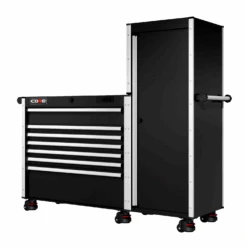 66 Series - 7 Drawers And Tall Locker - Silver Handles - Foot Casters